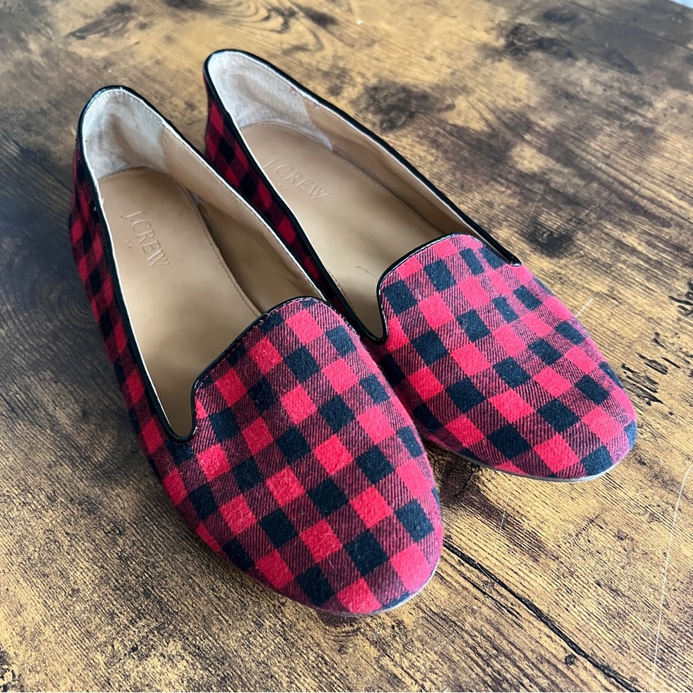 J Crew Cora Loafers Ballet Flats Size 8.5 Red Plaid